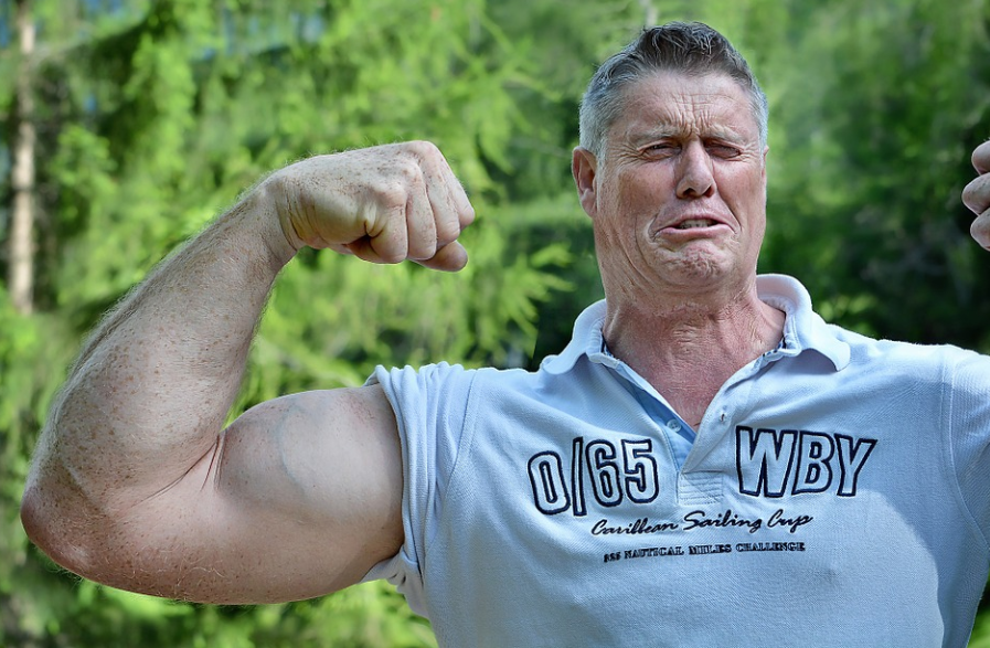 man showing muscle